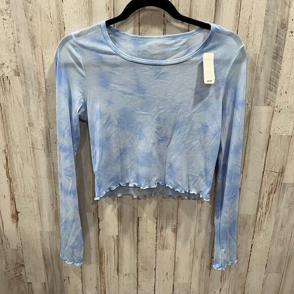 New! Aerie Blue Magic Mesh Cropped Long Sleeve T-shirt Sheer Womens Size Medium - Picture 4 of 8